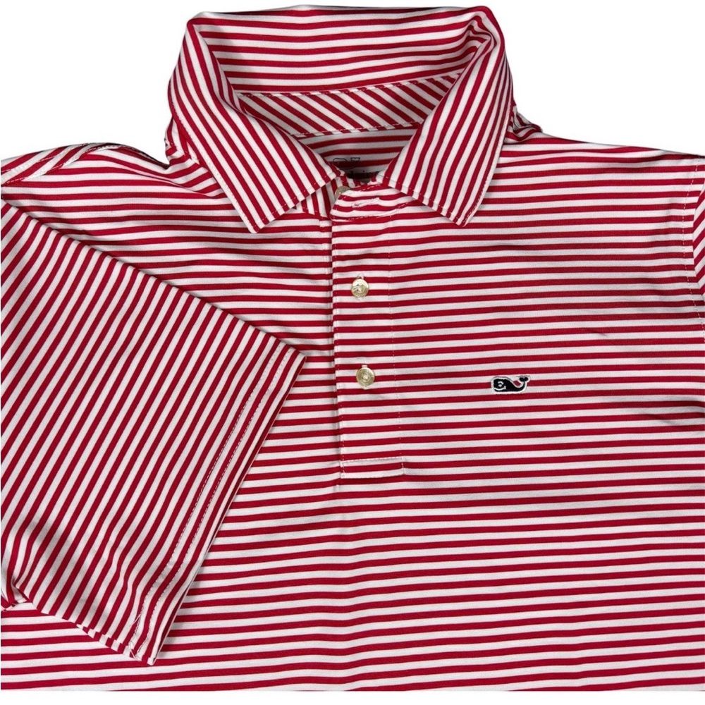Vineyard Vines Sankaty Polo Shirt Boys Size XL Red Stripe Performance Fabric
